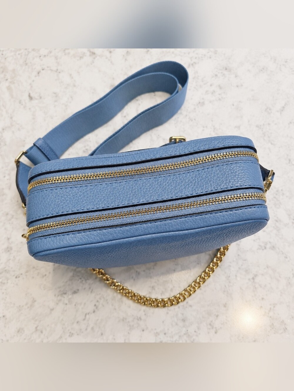 NWT Michael Kors Bryant Medium Camera Crossbody French Blue Pebbled Leather - Picture 3 of 9